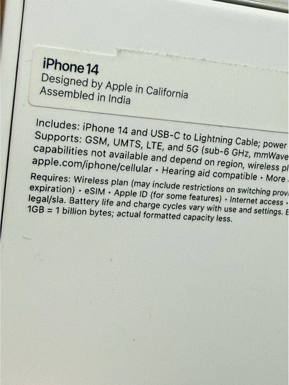 Box Only Apple iPhone 14 Midnight 128GB With Inserts